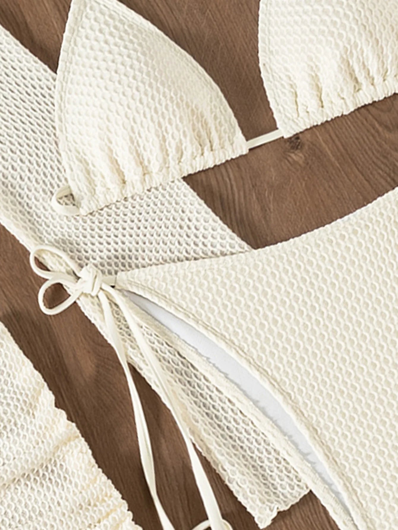 White Mesh 4-Piece Bikini Set – Long Sleeve Cover-Up, Skirt