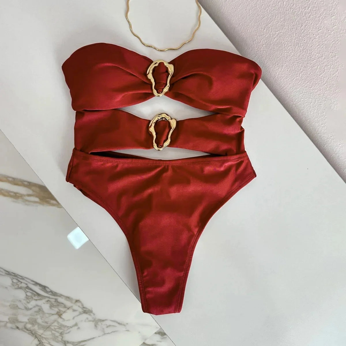 Metal Ring Cut-Out One-Piece Swimsuit