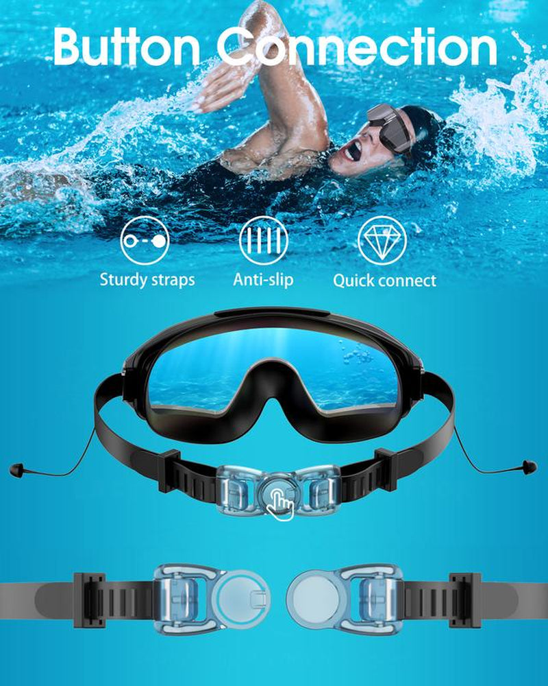 Viyawise Swim Goggles for Adults & Kids - Anti-Fog Full-Coverage, 3-Color UV Lens, Waterproof Earplugs & Nose Clip, Fit