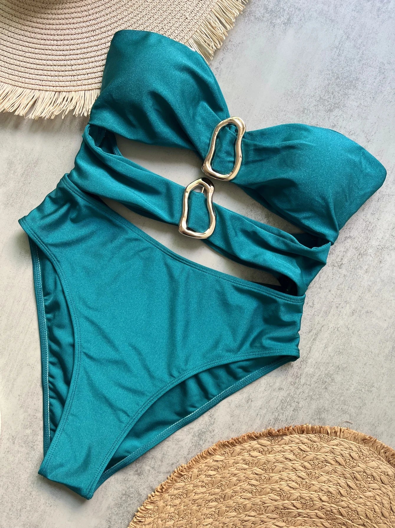 Metal Ring Cut-Out One-Piece Swimsuit