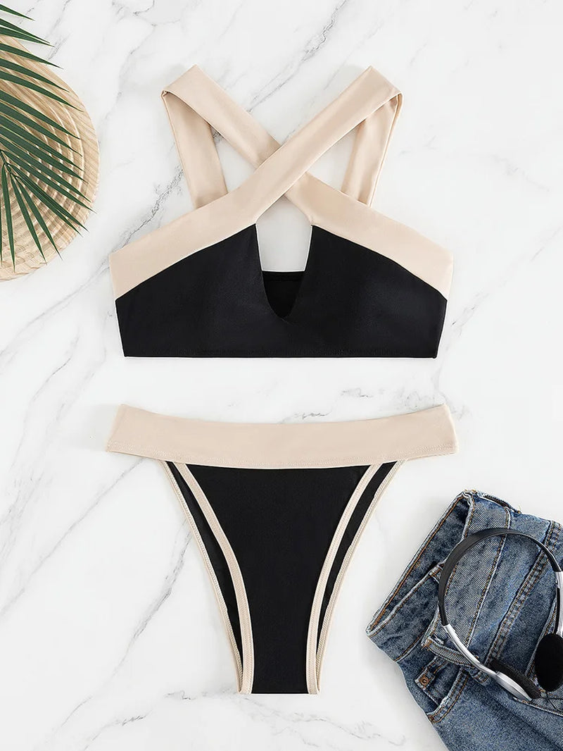Sexy Contrast Color Two-Piece Swimwear