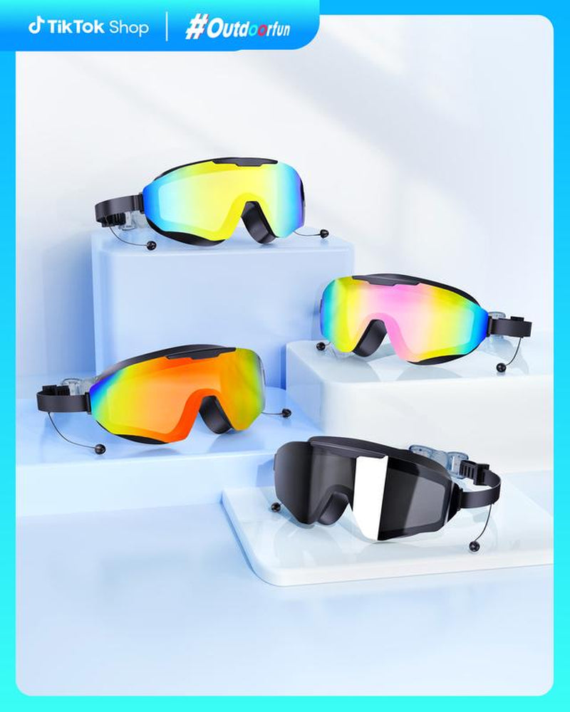 Viyawise Swim Goggles for Adults & Kids - Anti-Fog Full-Coverage, 3-Color UV Lens, Waterproof Earplugs & Nose Clip, Fit