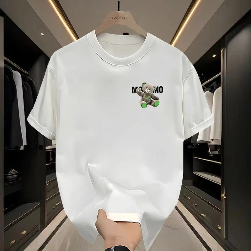 American Trendy Brand Bear Print Short-Sleeved T-Shirts for Men and Women, Pure Cotton Tops
