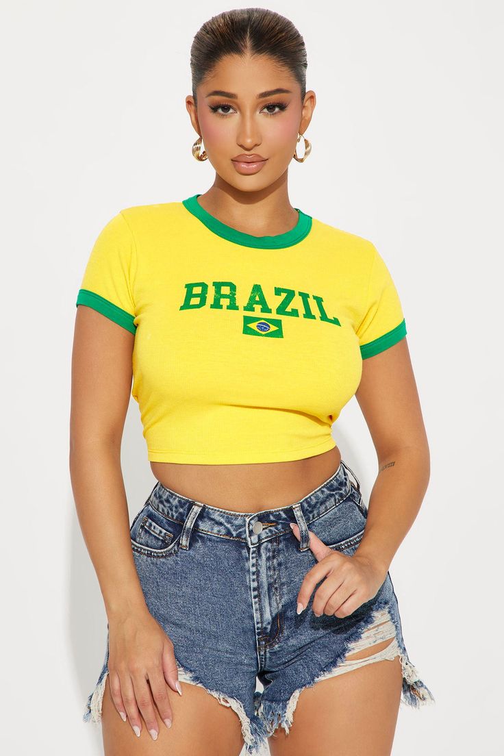 Women’s BRASIL Letter Print T-Shirt