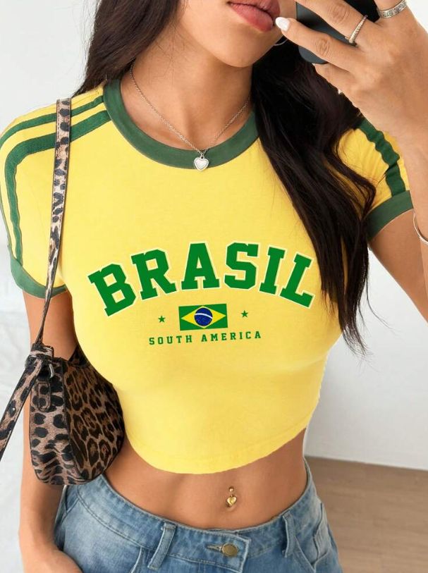 Women’s BRASIL Letter Print T-Shirt