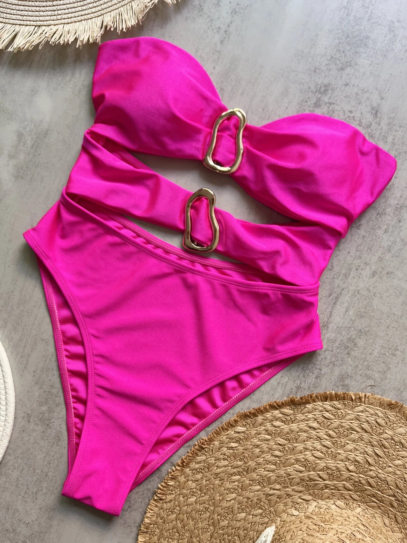 Metal Ring Cut-Out One-Piece Swimsuit