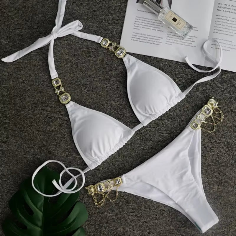 Rhinestone Diamond Halter Bikini