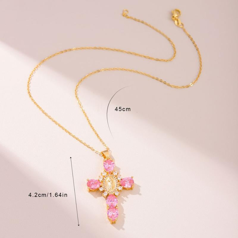 Virgin Mary Cross Teardrop Color Pendant Necklaces for Women