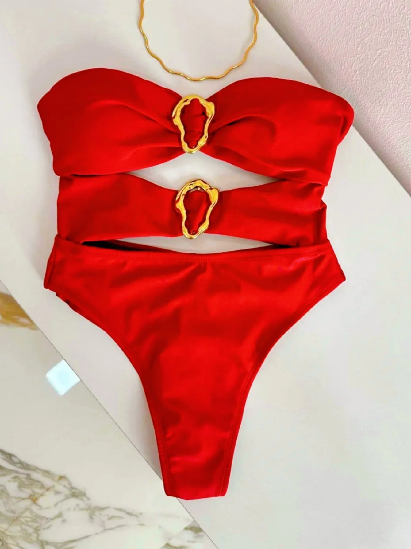 Metal Ring Cut-Out One-Piece Swimsuit