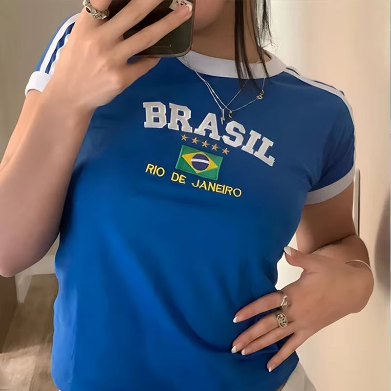 Women’s BRASIL Letter Print T-Shirt