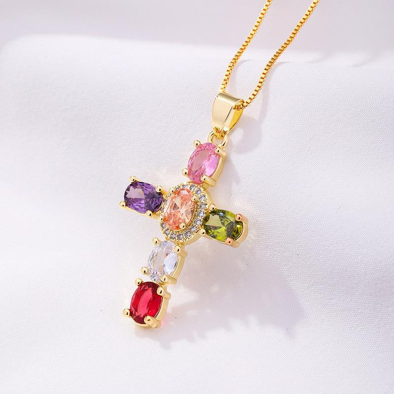 Virgin Mary Cross Teardrop Color Pendant Necklaces for Women