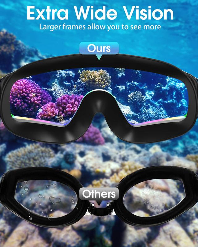 Viyawise Swim Goggles for Adults & Kids - Anti-Fog Full-Coverage, 3-Color UV Lens, Waterproof Earplugs & Nose Clip, Fit