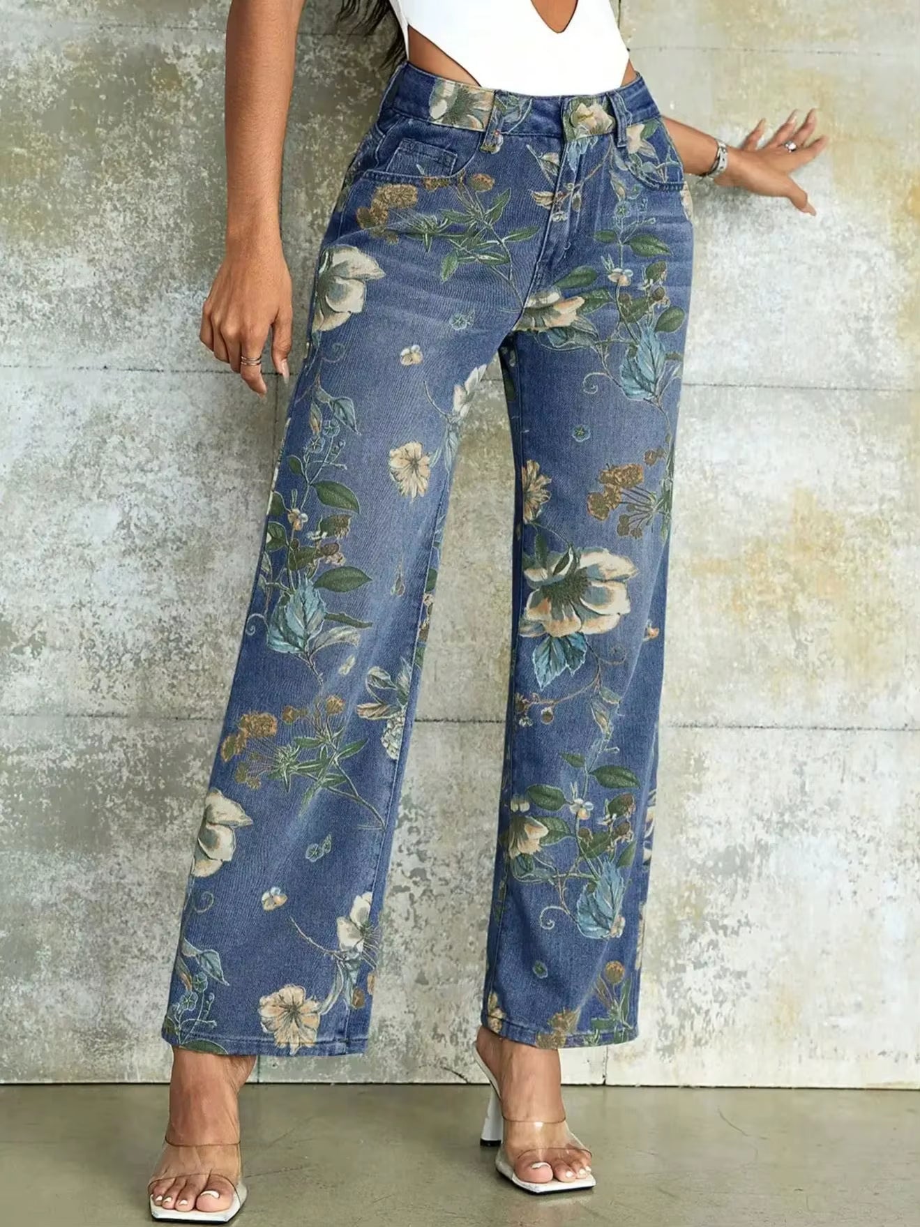 Classic Retro Print Straight Leg Pants
