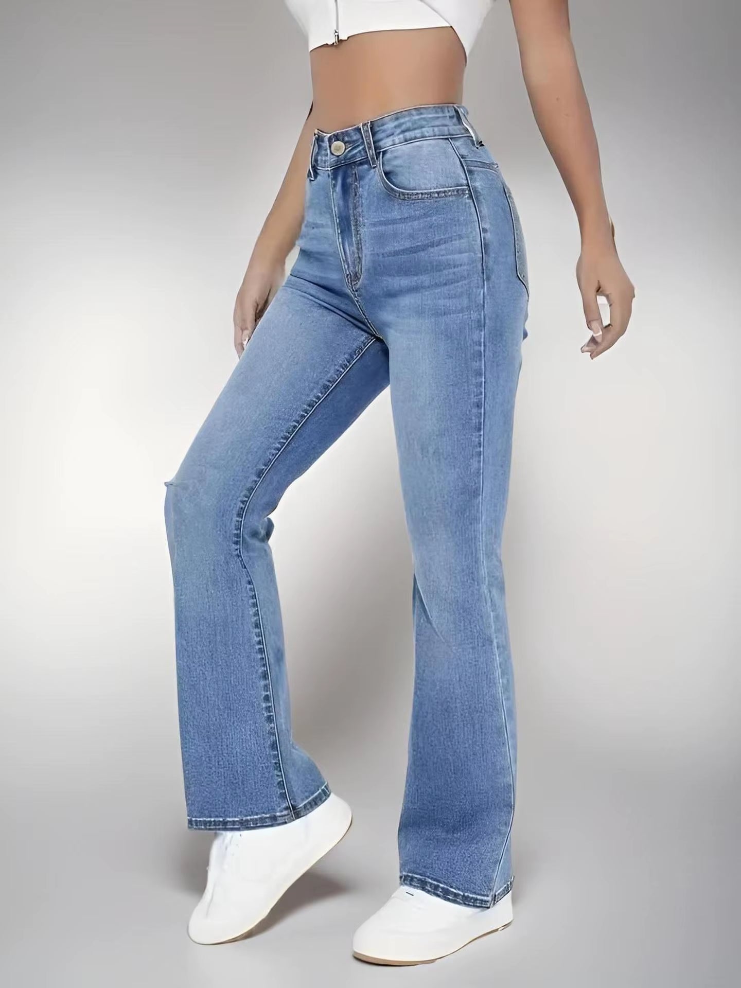 High-Waist Washed Jeans