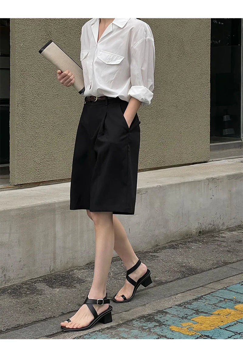 Women'S High Waist Loose Wide Leg Shorts with Belt, Casual Summer