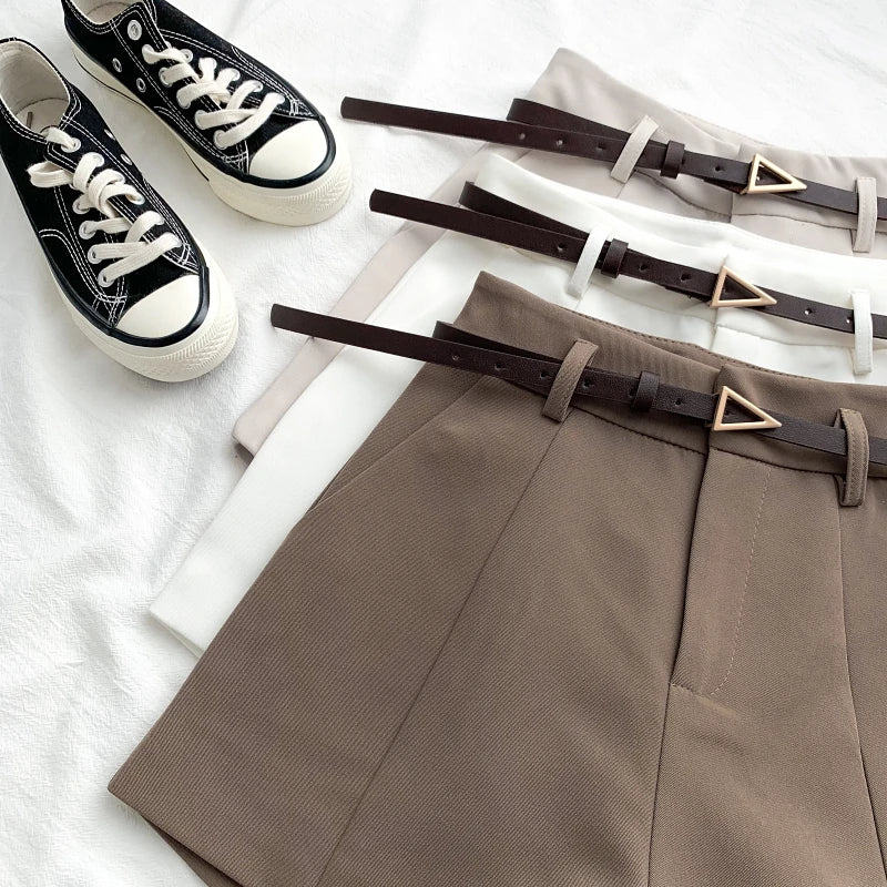 High-Waist A-Line Belted Shorts