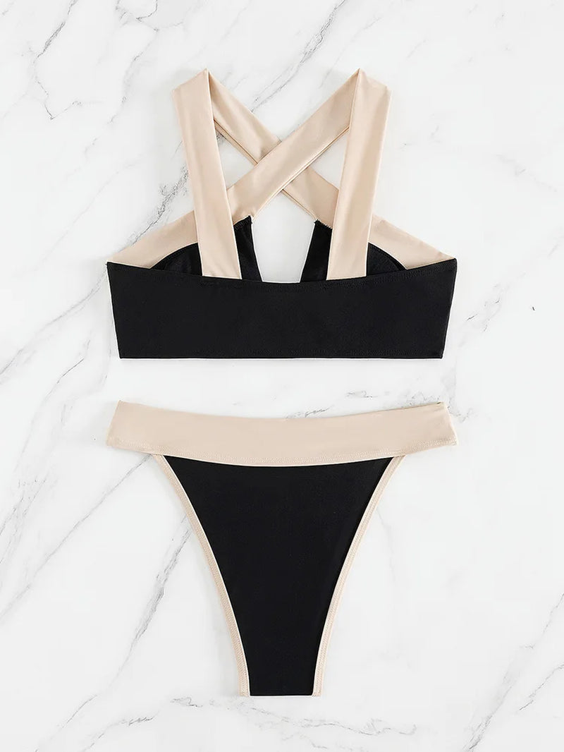 Sexy Contrast Color Two-Piece Swimwear