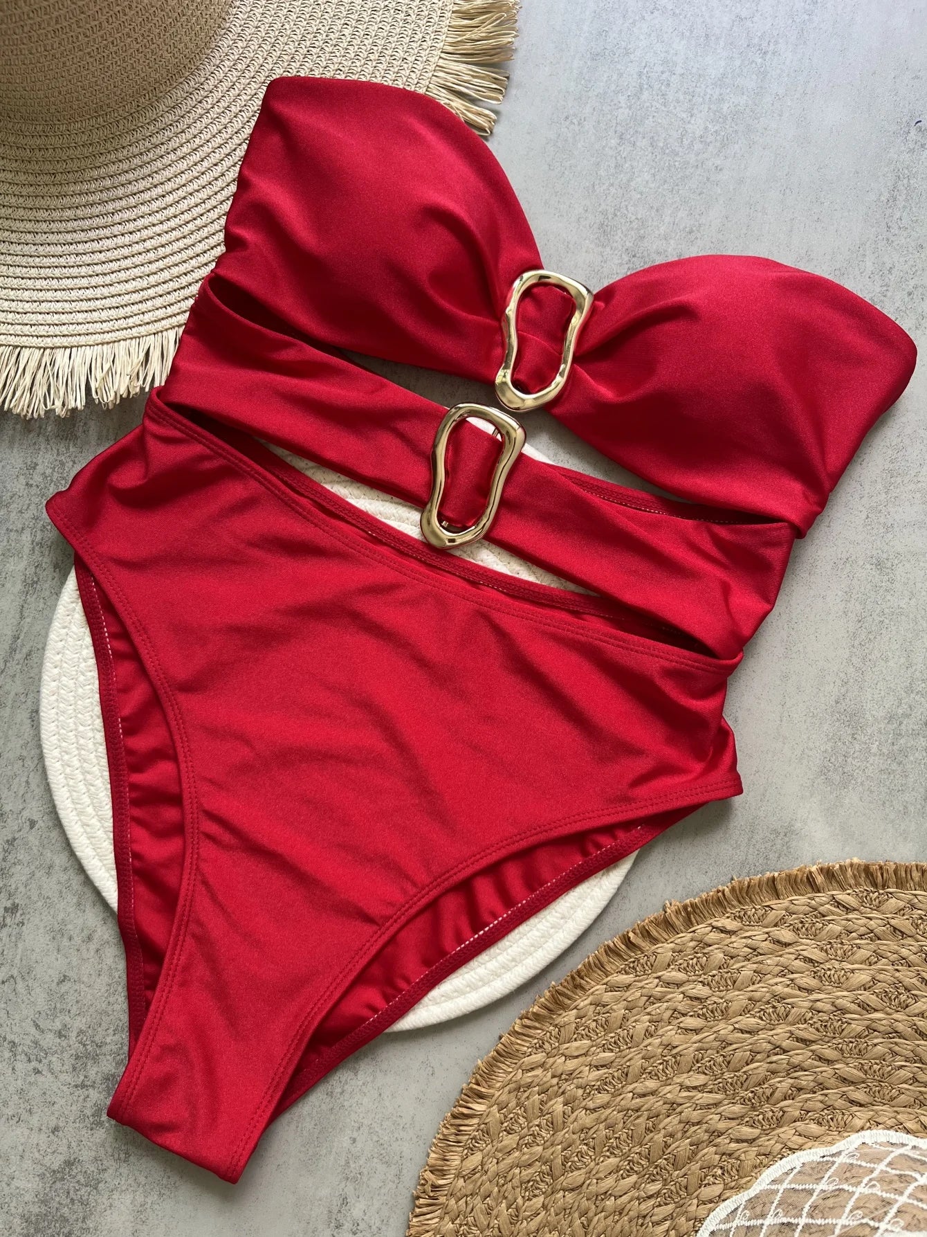 Metal Ring Cut-Out One-Piece Swimsuit