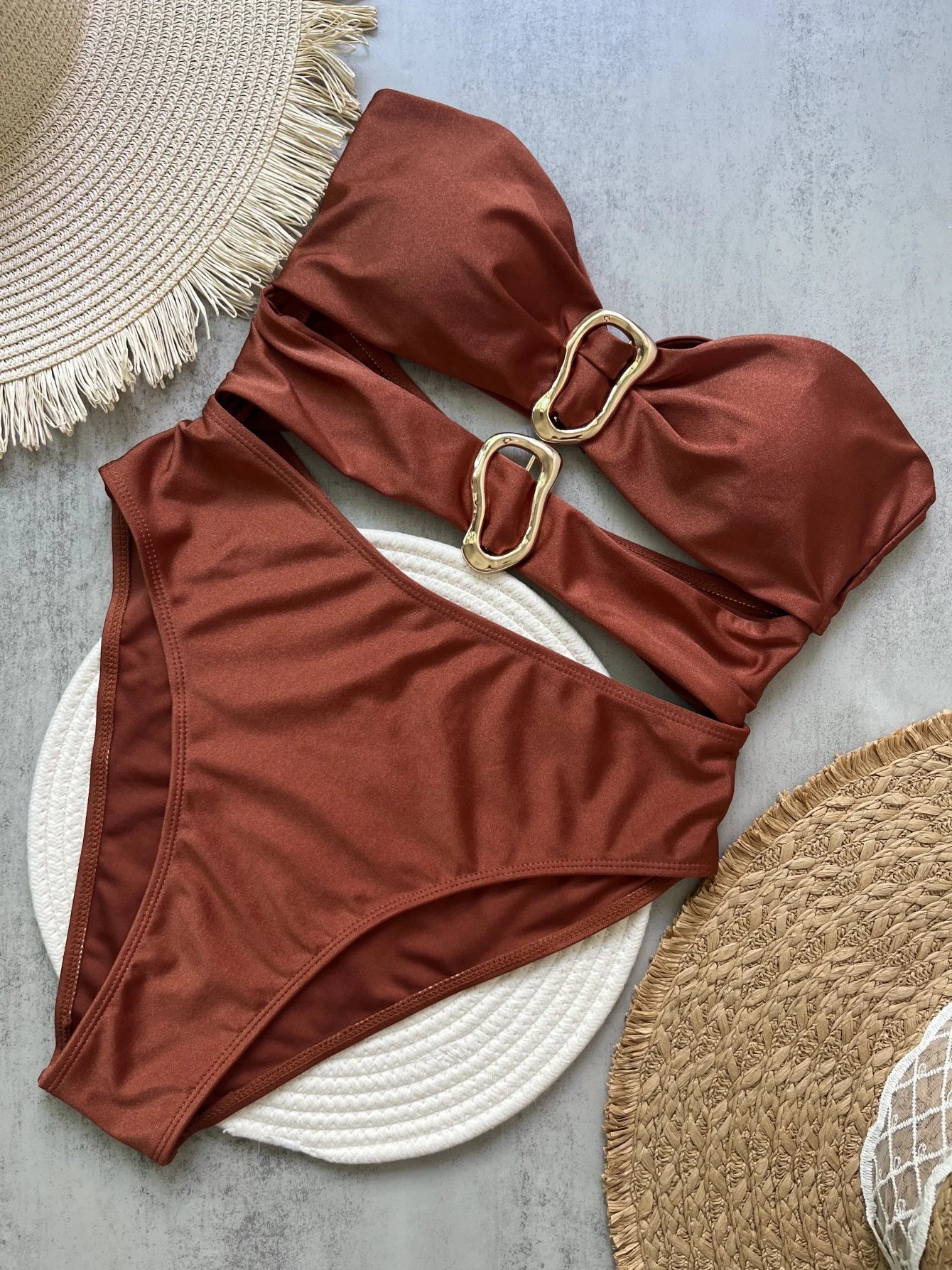 Metal Ring Cut-Out One-Piece Swimsuit