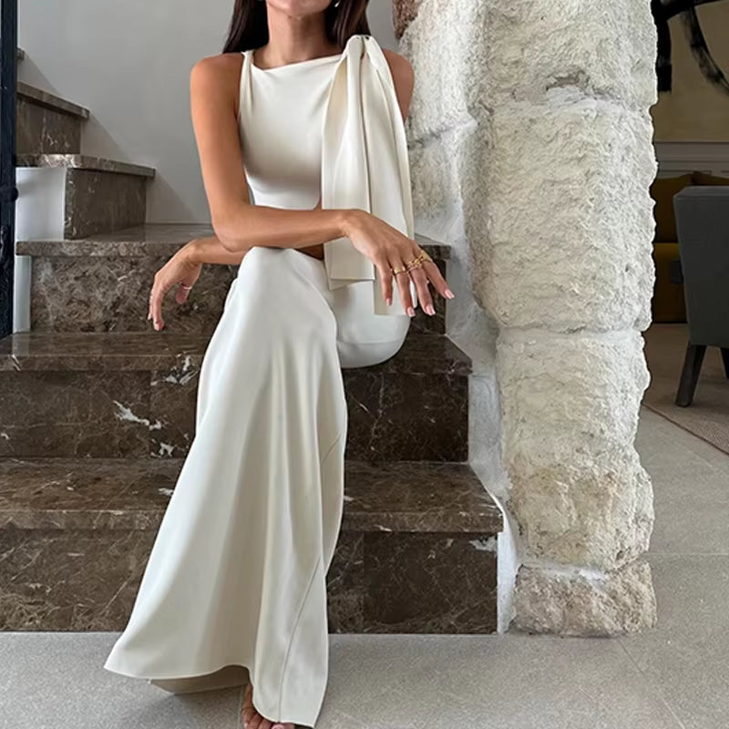 Sexy Solid O-Neck Sleeveless Dress Summer Slim Fit Piece Long Dress Evening Club Evening Dresses Women'S Clothing