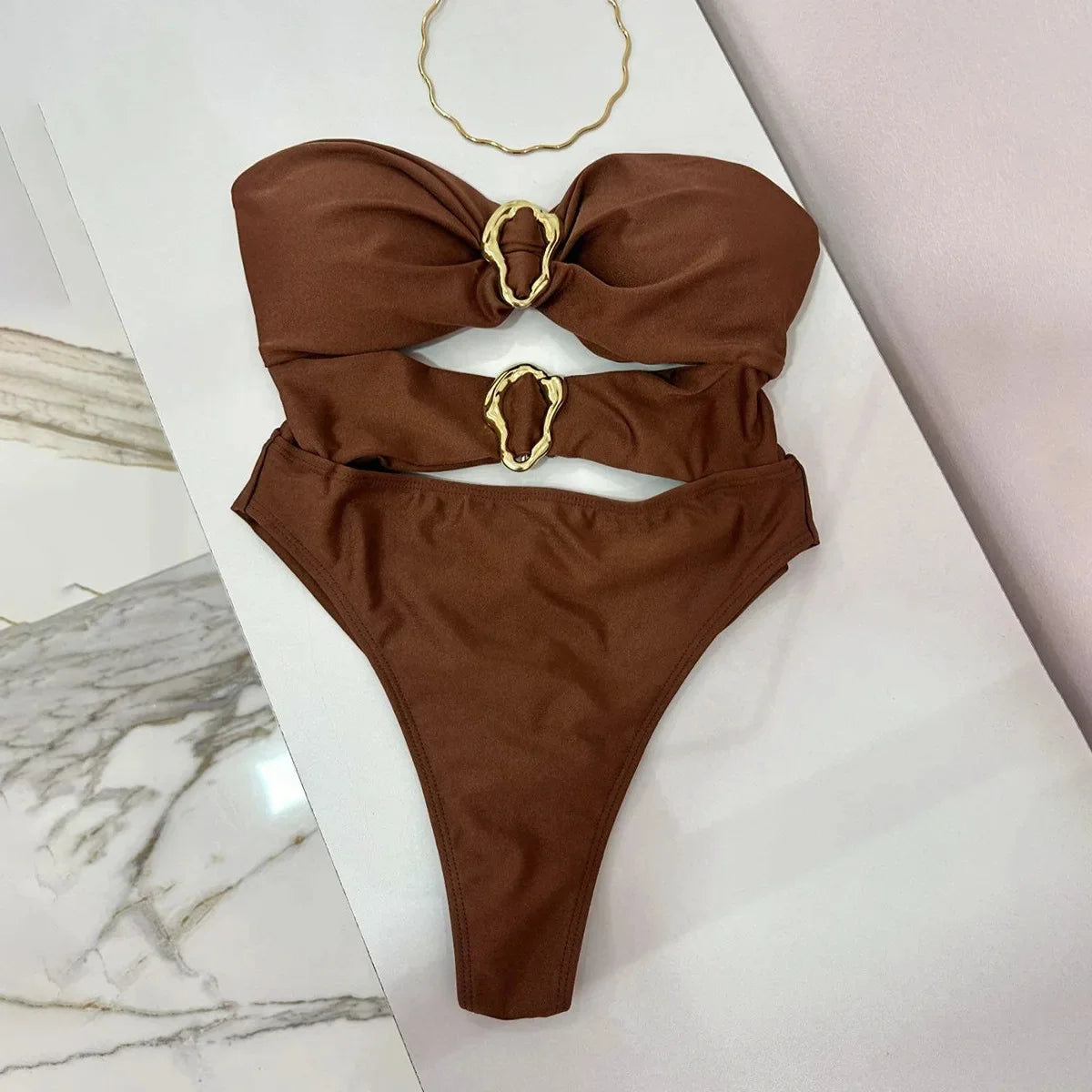 Metal Ring Cut-Out One-Piece Swimsuit