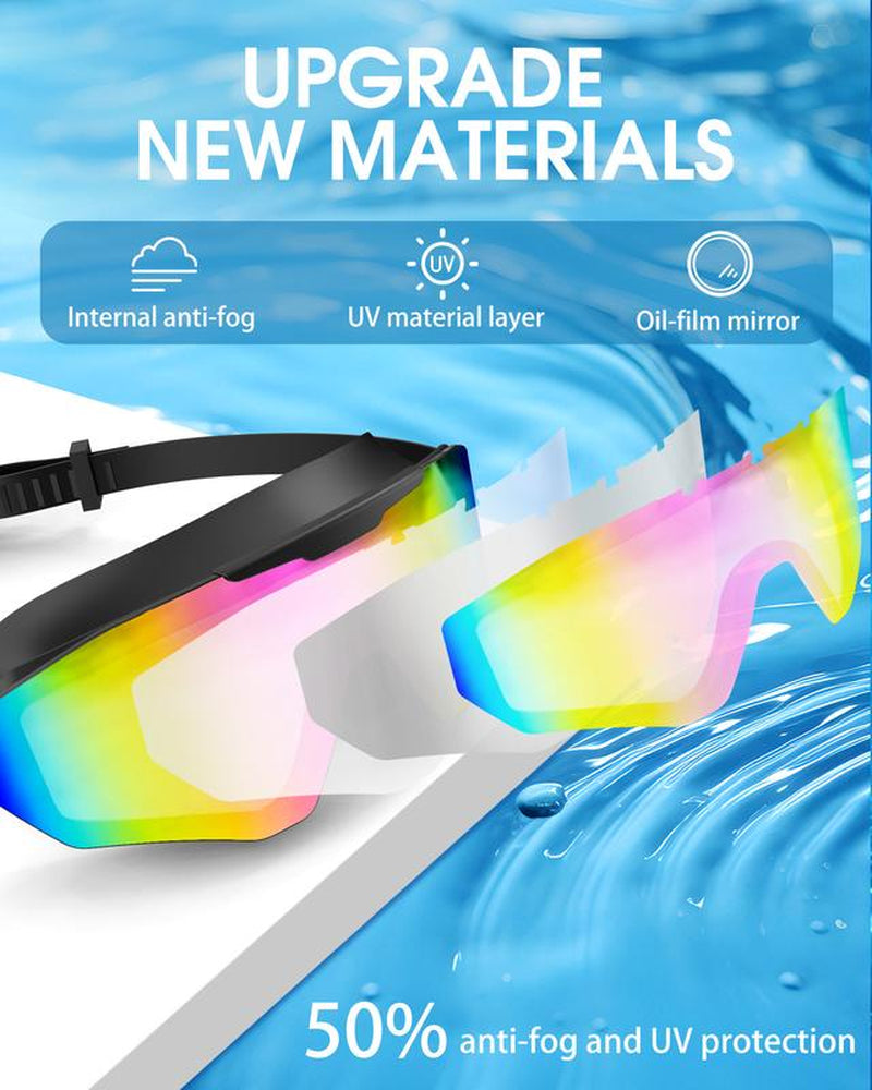 Viyawise Swim Goggles for Adults & Kids - Anti-Fog Full-Coverage, 3-Color UV Lens, Waterproof Earplugs & Nose Clip, Fit
