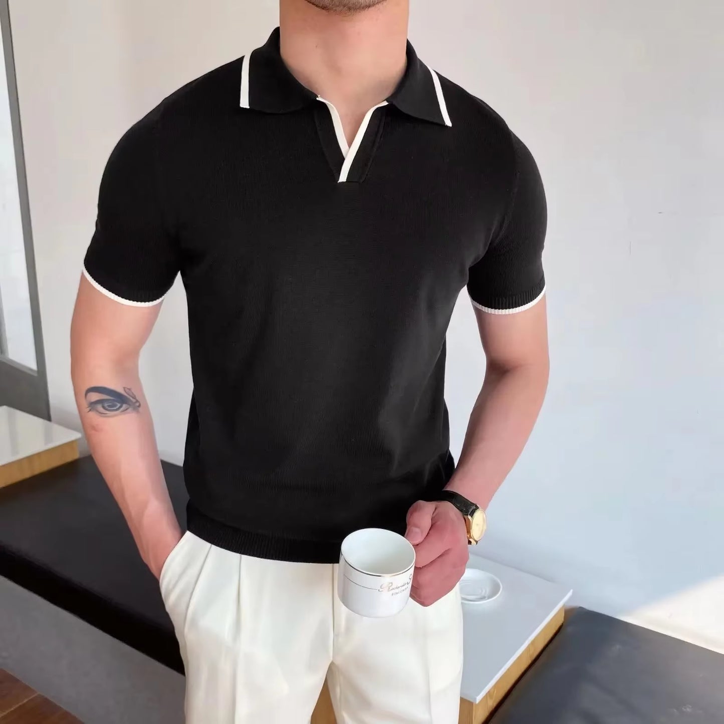 Summer Style Knit Polo Shirt – Slim Fit Ice Silk Casual Top