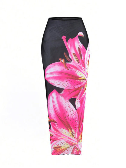 3-Piece Floral Bikini Set – High-Waist, Backless Top & Long Skirt Cover-Up (2025)