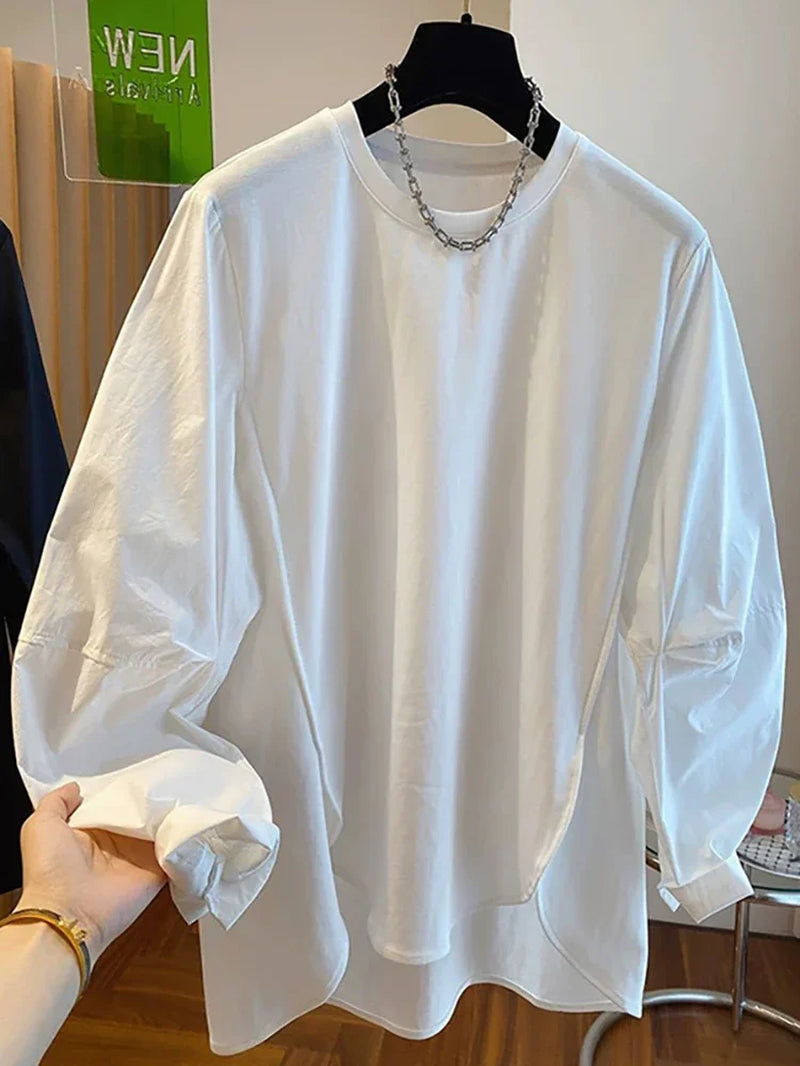 Irregular Solid T Shirt for Women Spring Autumn Korean Fashion Ropa De Mujer Simple Casual Vintage Camisetas