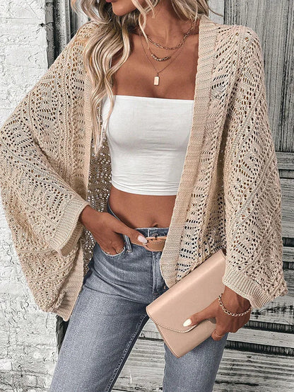 Loose Fit Camisole Knit Cardigan – Solid Color Batwing Sleeve Women's Top
