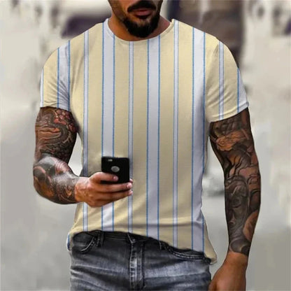 Stripe Graphic T-Shirt for Men Color Block 3D Printed Tees Summer Casual O-Neck Tops Loose Sports Short Sleeve Street T Shirts
