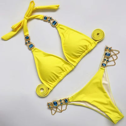 Rhinestone Diamond Halter Bikini 