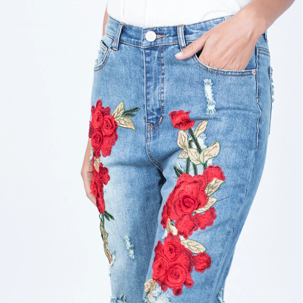 Retro Chic Embroidered Stacked Denim