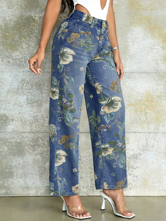 Classic Retro Print Straight Leg Pants
