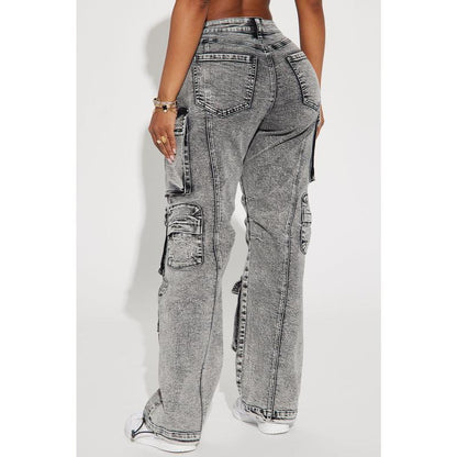 Fairfax High Rise Stretch Cargo Jeans - Acid Wash Grey