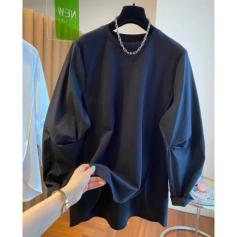 Irregular Solid T Shirt for Women Spring Autumn Korean Fashion Ropa De Mujer Simple Casual Vintage Camisetas