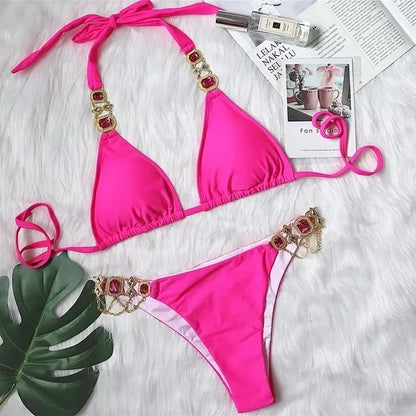 Rhinestone Diamond Halter Bikini 