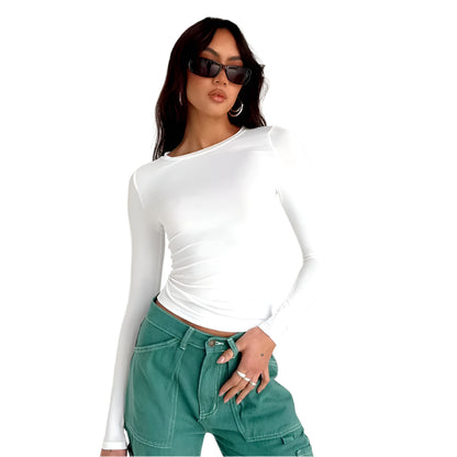 Women Casual Long Sleeve T-Shirts Spring Autumn Solid Slim Fit Pullovers Tees Shirts Female Streetwear Base Tees Tops Casual