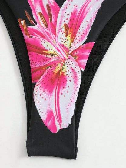 3-Piece Floral Bikini Set – High-Waist, Backless Top & Long Skirt Cover-Up (2025)