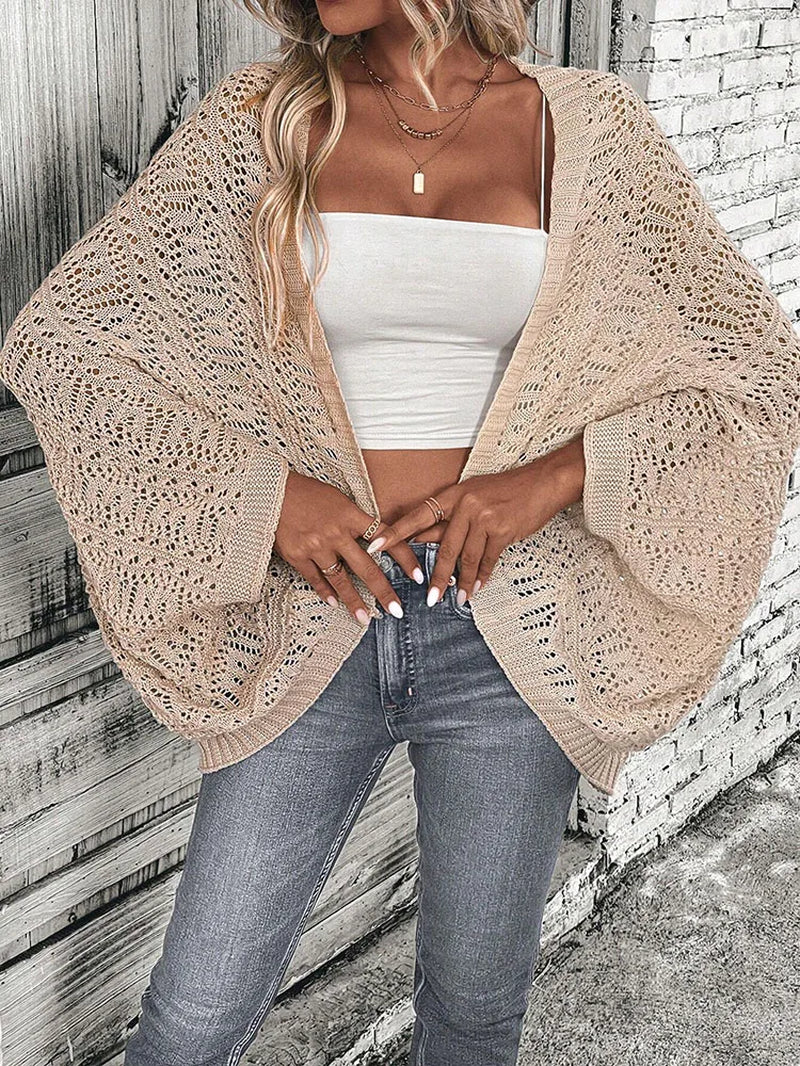 Loose Fit Camisole Knit Cardigan – Solid Color Batwing Sleeve Women's Top