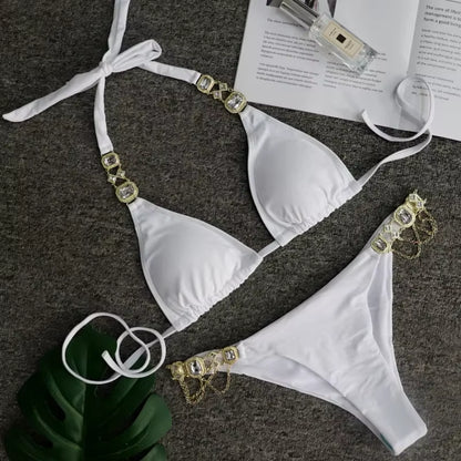 Rhinestone Diamond Halter Bikini 
