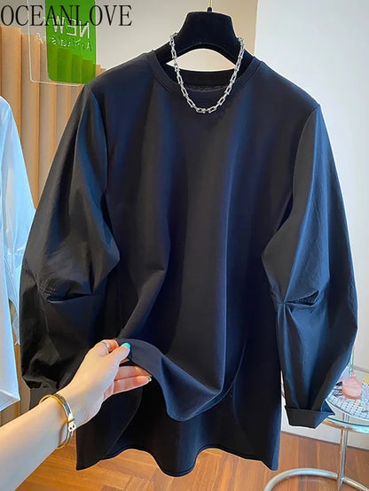 Irregular Solid T Shirt for Women Spring Autumn Korean Fashion Ropa De Mujer Simple Casual Vintage Camisetas