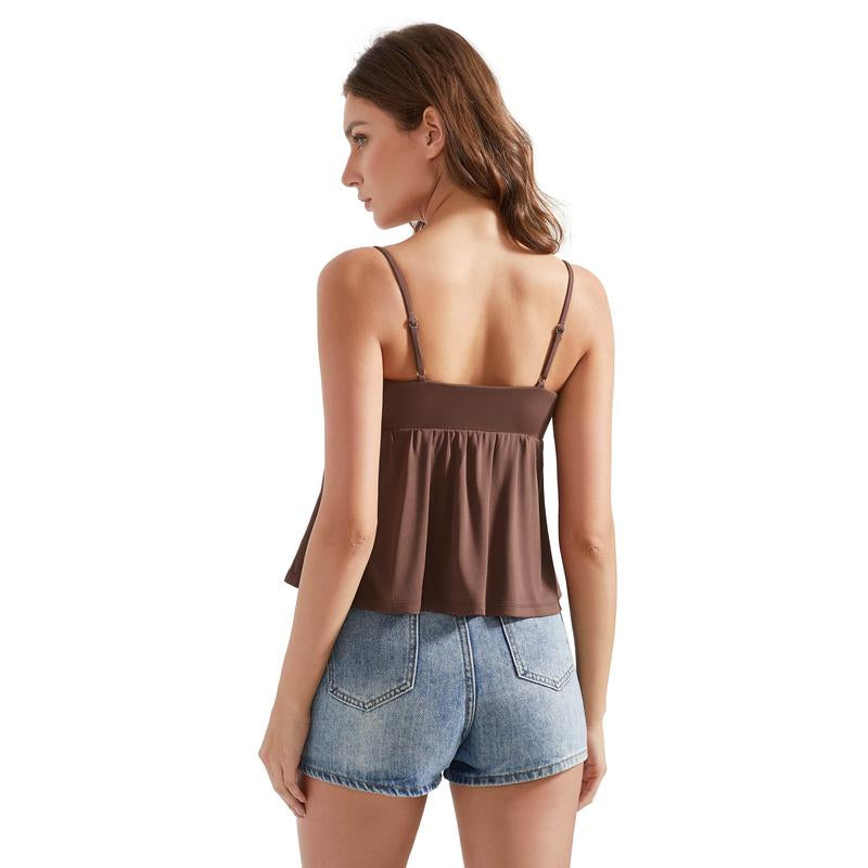 OMKAGI Cute Peplum Camisole Tops for Women Built in Bra Sleeveless Going Out Tank Top