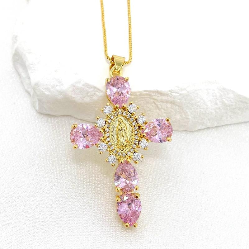 Virgin Mary Cross Teardrop Color Pendant Necklaces for Women