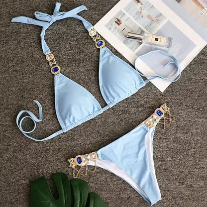 Rhinestone Diamond Halter Bikini 