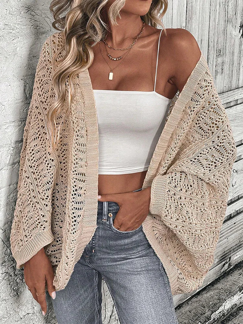 Loose Fit Camisole Knit Cardigan – Solid Color Batwing Sleeve Women's Top