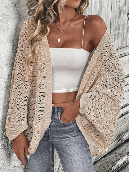 Loose Fit Camisole Knit Cardigan – Solid Color Batwing Sleeve Women's Top
