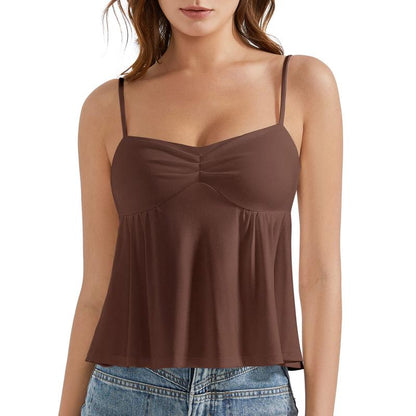 OMKAGI Cute Peplum Camisole Tops for Women Built in Bra Sleeveless Going Out Tank Top