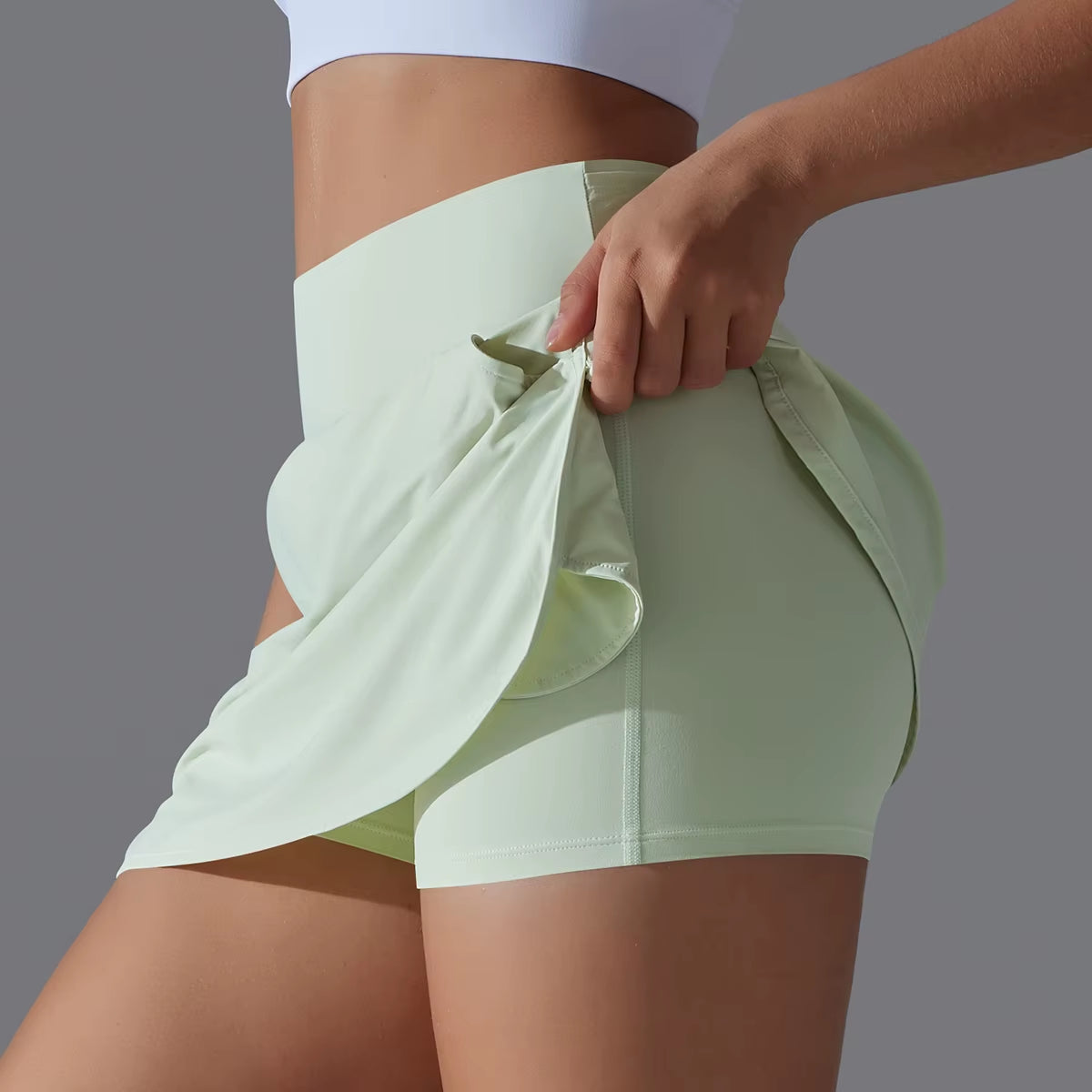 Women Gym Running Shorts Double Deck Quick Dry Gym Sport Shorts Fitness Jogging Workout Shorts with Pocket Sports Tight Short