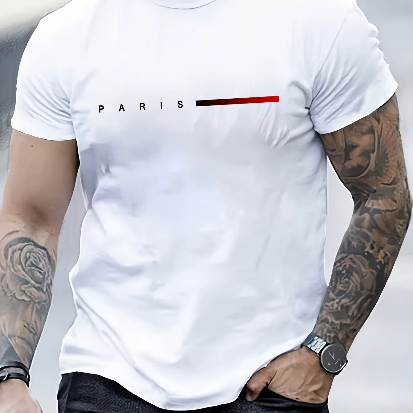 PARIS Creative Letter Print Tee – Slim Fit T-Shirt